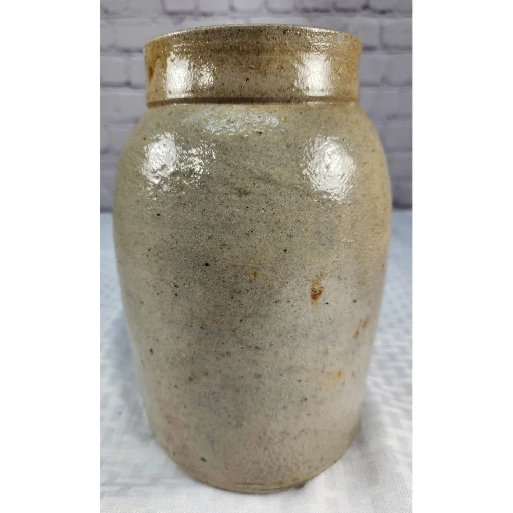 Antique 1890s Stoneware Pottery Crock Canning Jar Rustic Decor Cottage Chic